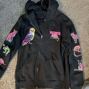 Nocturnal Wonderland 2019 Black Hoodie with Colorful Animal Prints